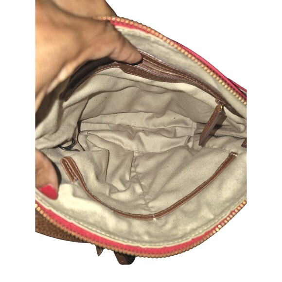 Nordstrom Crossbody Brick Red Nylon Tan Leather Vintage Bag Purse - Picture 4 of 7